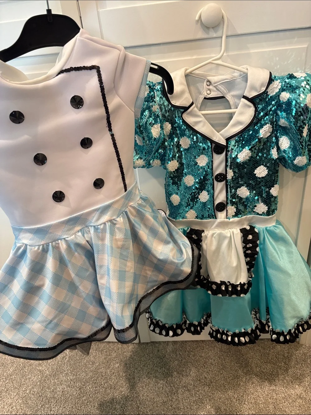 Girls Teal and White Sequin Bakery Chef Costume Dress